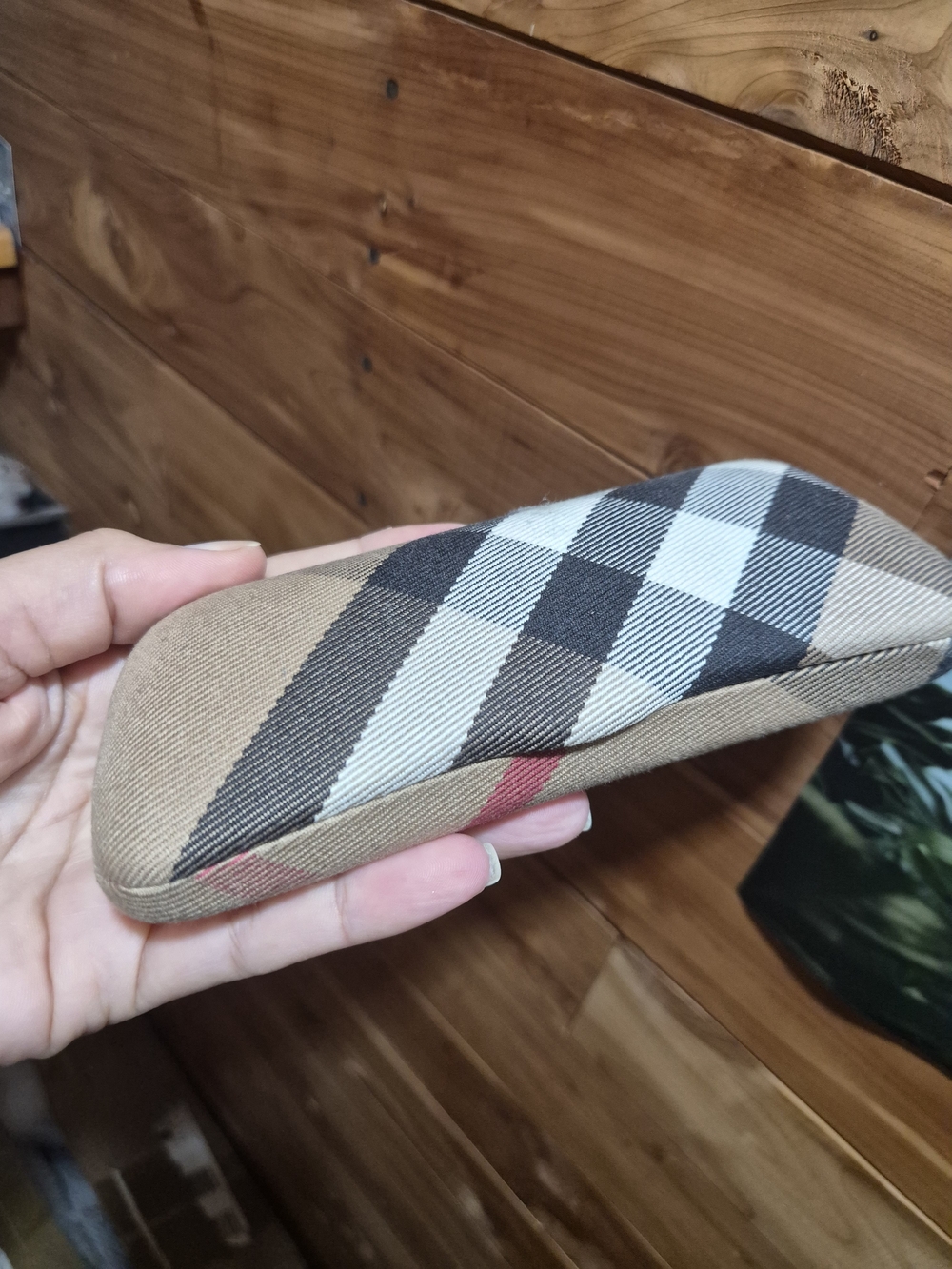 Burberry Check Sunglasses Case in Tan, Black & Red Accent